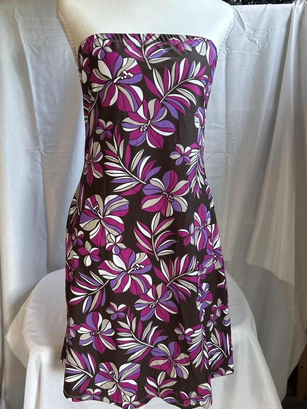Womens Willi Smith Purple Floral Strapless Tube Mini Dress, Medium